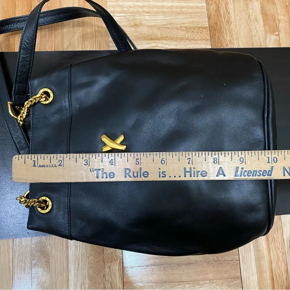 Vintage PALOMA PICASSO Italian Black Leather Gold Chain Handle Shoulder Bag - Image 9