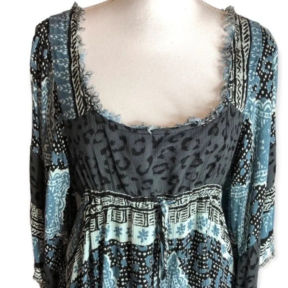 Free People Heart Of Gold Blue Grey Boho Tunic Dress - Image 6