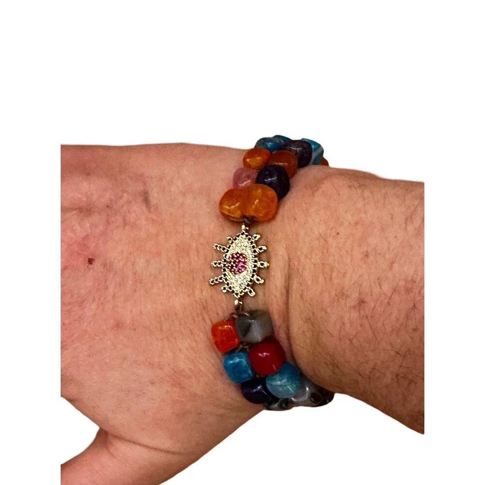 Pink Evil Eye Glass Bead Bracelet - Image 6