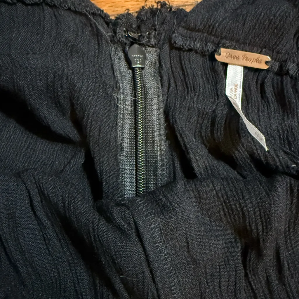 Free People Black Wide Leg Jumpsuit Deep V Neck Boho Flowy Silhouette Sz S - Image 12