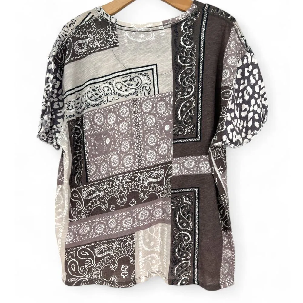 Free People | S | Bandanna Clarity T-Shirt Oversized Western Patch Tee Top - Image 4