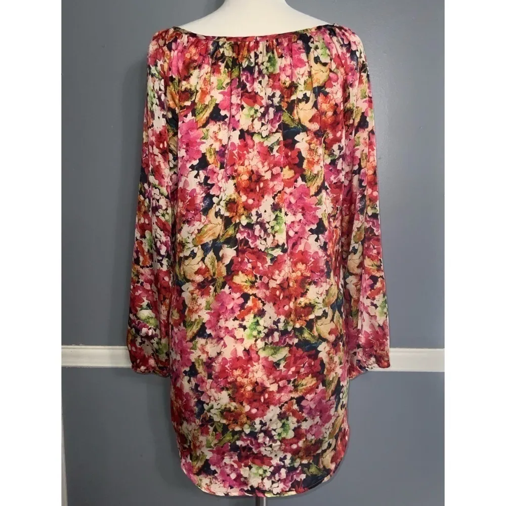 Cha Cha Vente Orange Floral Watercolor Smock Long Sleeve Satin Flowy Tunic L - Image 5