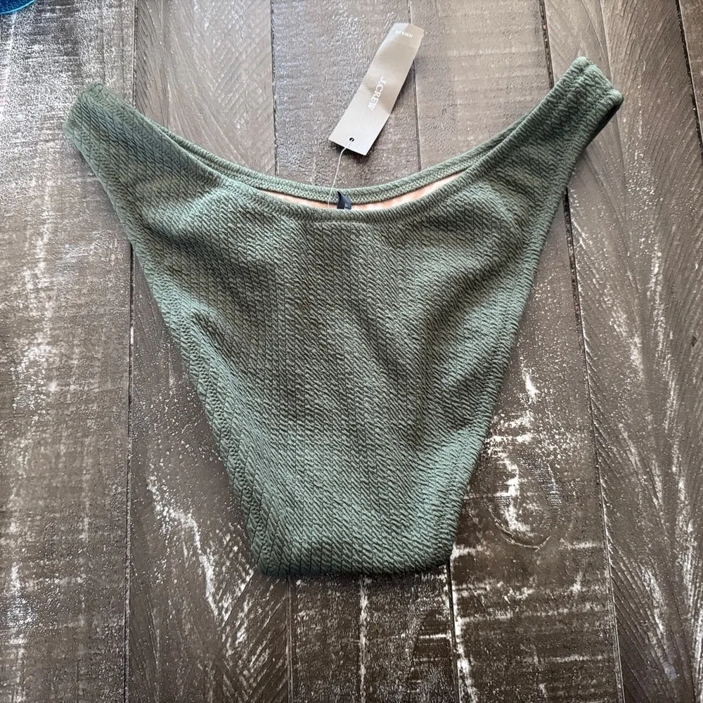 J. CREW NWT Curved Waist Textured Olive Green Bikini Bottom Size Small‎ - Image 2