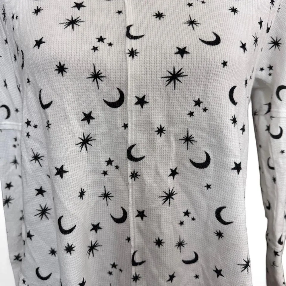 Lucky Brand Celestial Thermal Waffle Knit Black and White Long Sleeve Boho - Image 2