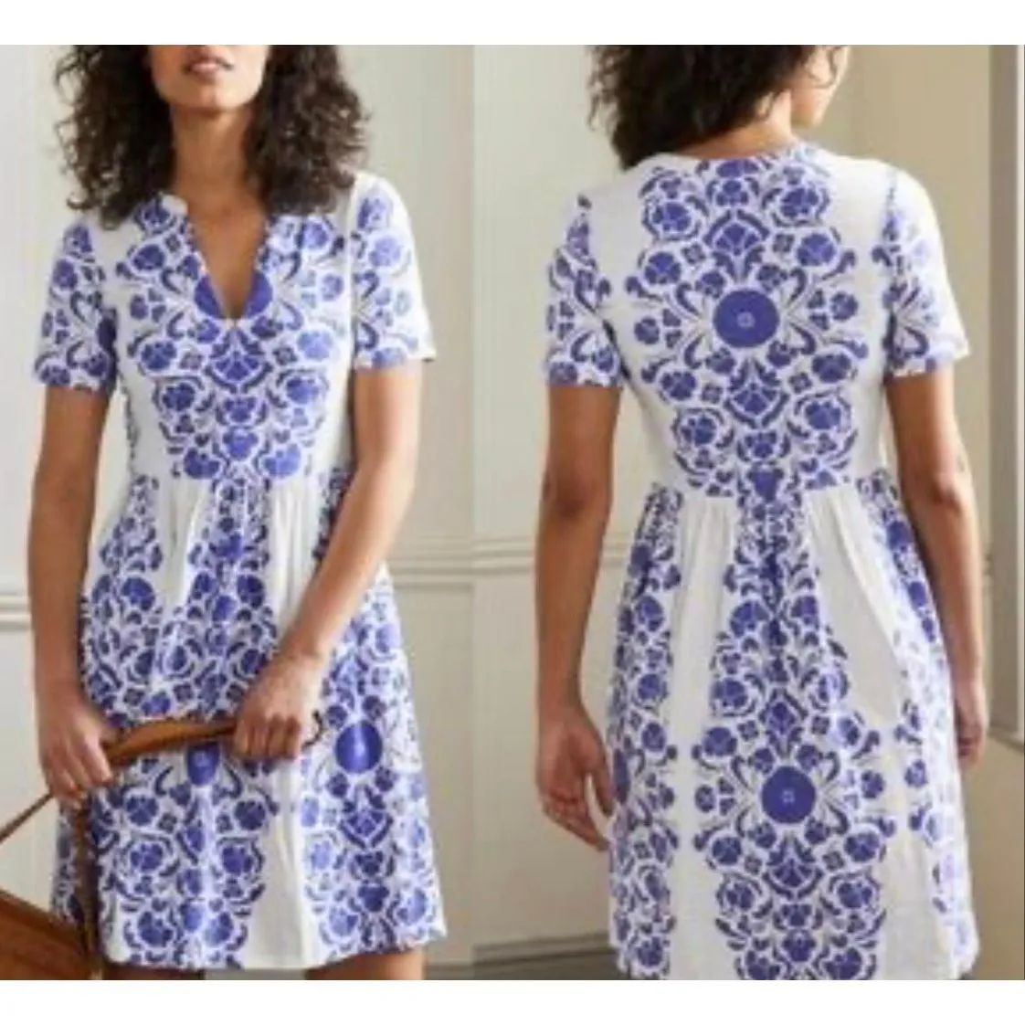 Boden white and blue printed jersey dress size 4 - Image 2