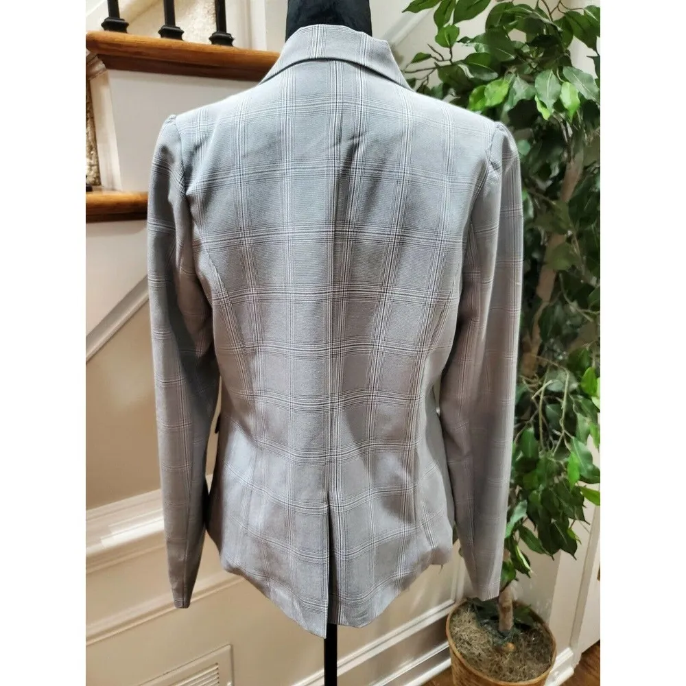 Sans Souci Women Gray Plaid Polyester LongSleeve Single Breasted Fitted Blazer L - Image 6