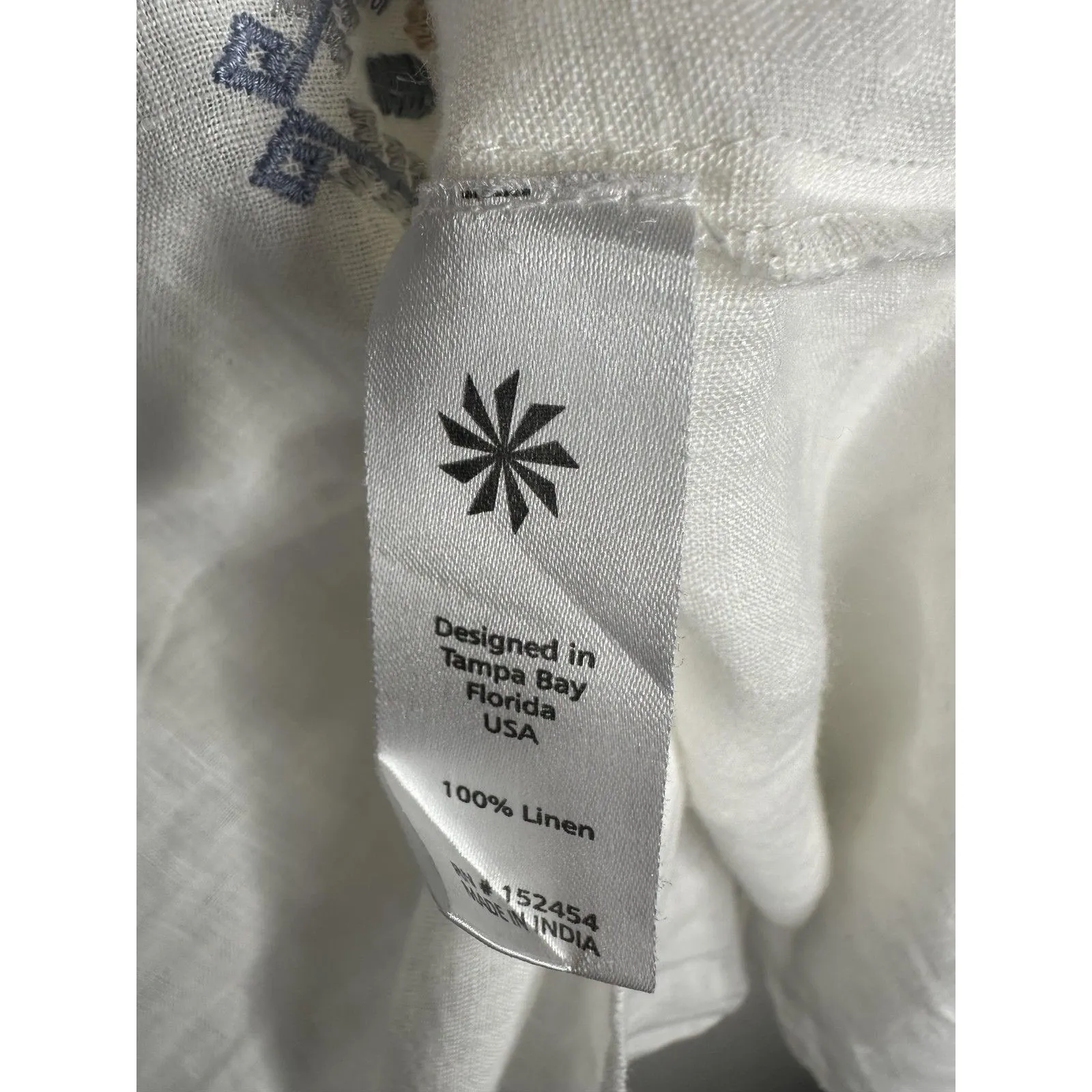 Karyn Seo Blouse Womens Large White Embroidered Linen Boho Peasant Tunic - Image 5