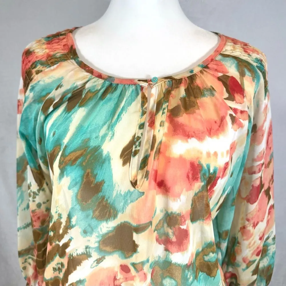 Colorful watercolor abstract print smocked top size small petite - Image 2