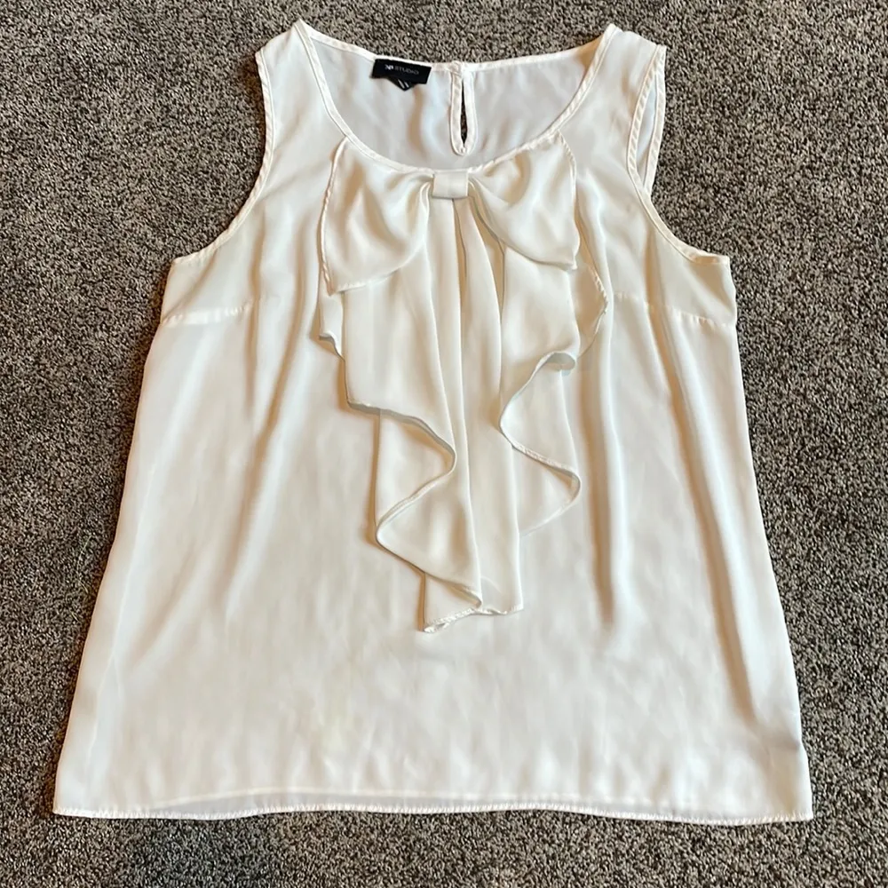 AB Studio  White Sheer Sleeveless Bow Georgette Top Large - Image 4