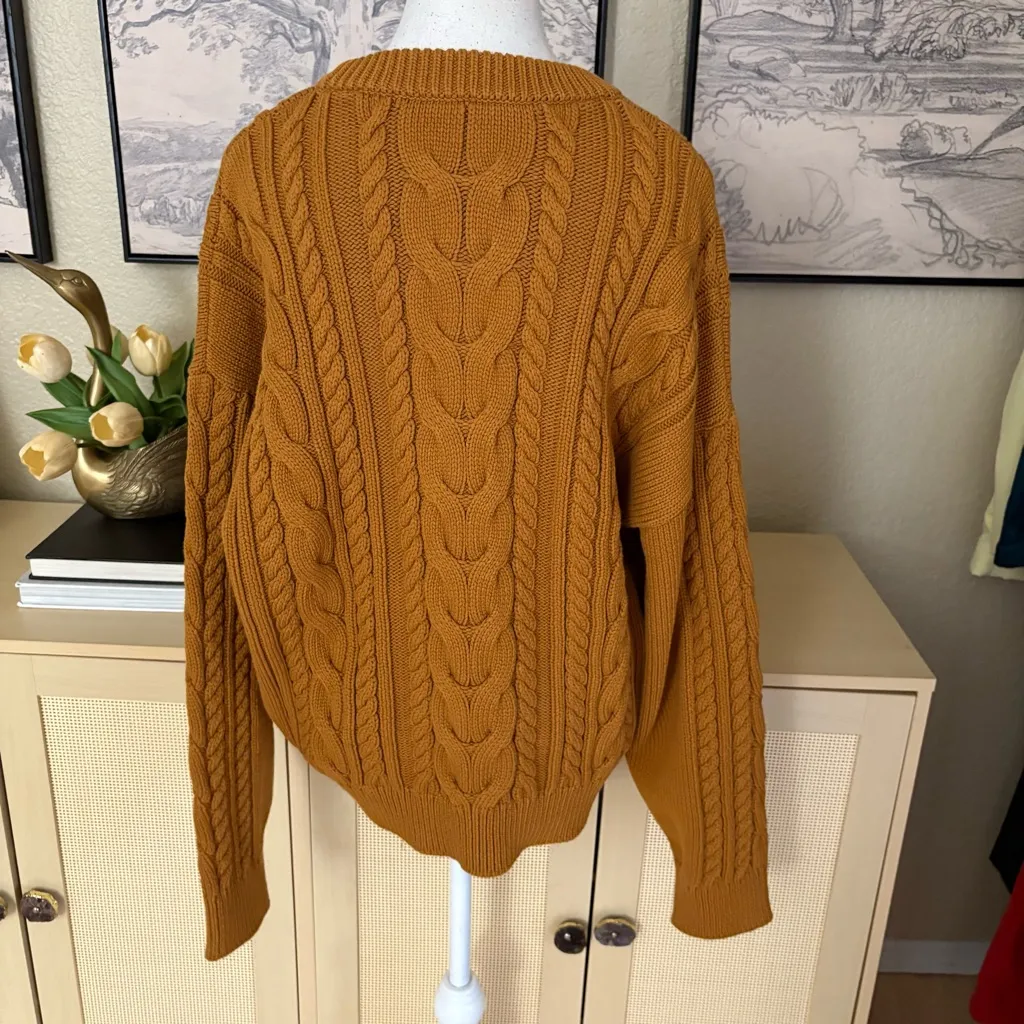 SEZANE Melvin Jumper Sweater Bronze‎ Yellow Orange Textured Cable knit Size XXL - Image 6