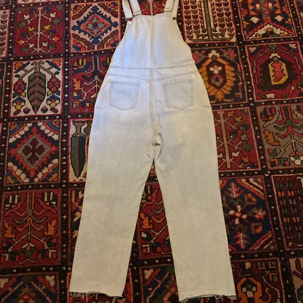 Midlook Distressed Floral Painted Denim Overalls Gray Size undefined - Image 4