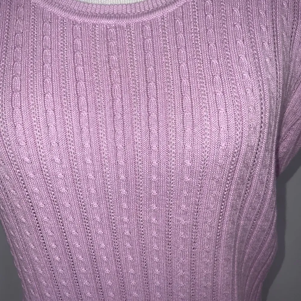 Lavendar/Lilac Sleeveless Cable Knit Round Neck Pullover Sweater L - Image 4