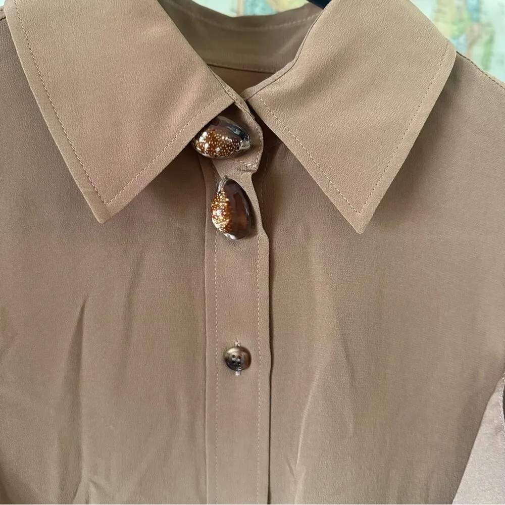 Burberry Camel Tan Draped Silk Blouse Women US2 - Image 3