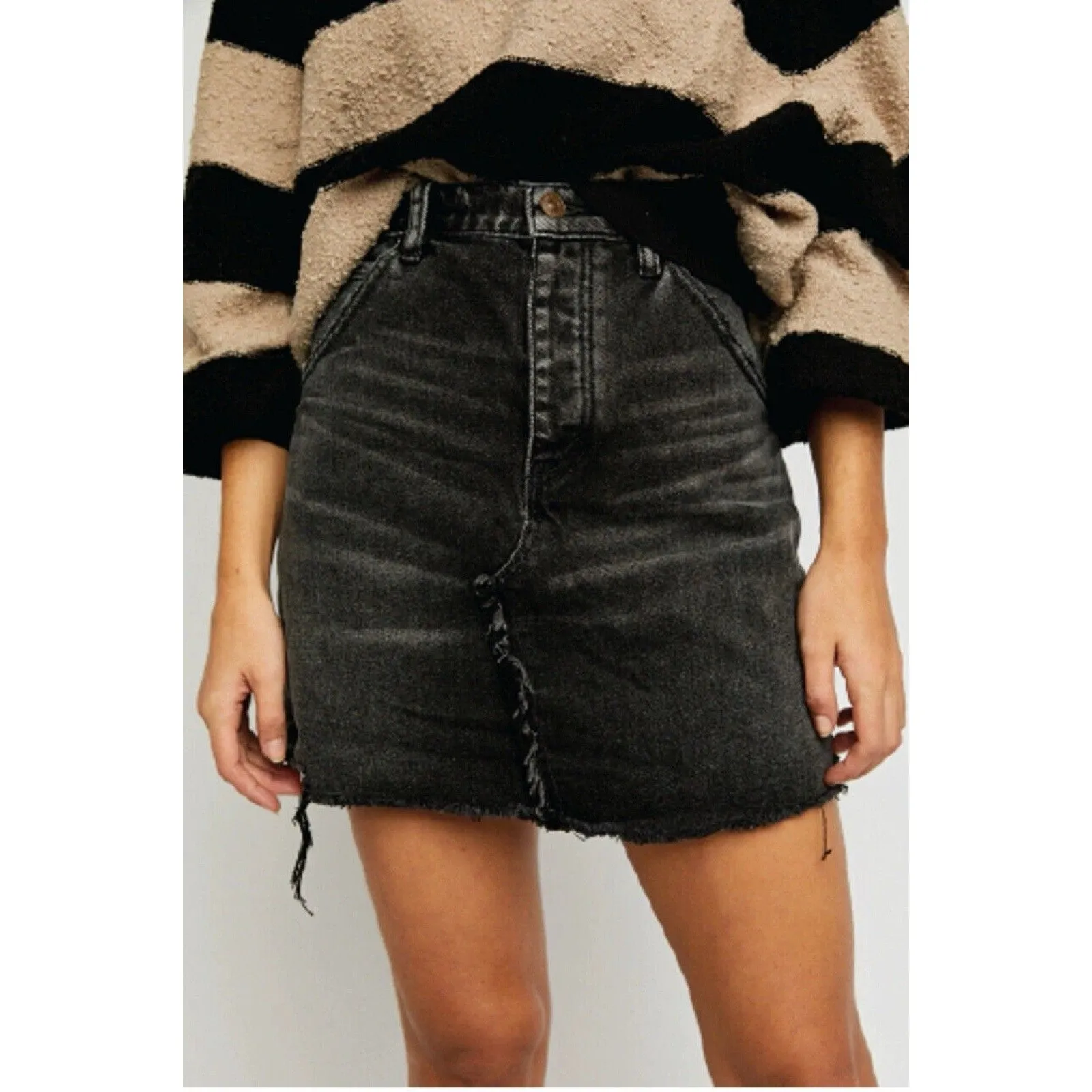 NWT Free People We The Free Brea Cutoff Denim Mini Skirt Black Sz 28 Grunge Y2K - Image 10