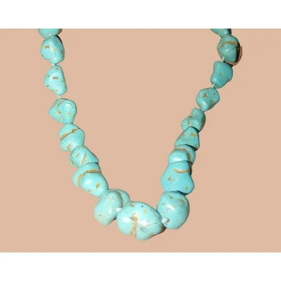 Turquoise Color Stone Nugget Bead Necklace Adjustable Chain Blue Size 18 - Image 3