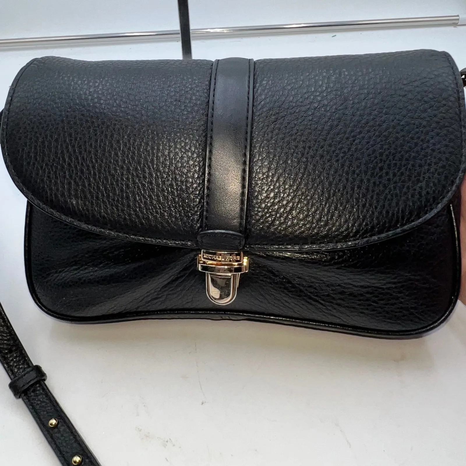 Michael Kors Black Pebbled Leather Flap Chain Shoulder Crossbody Bag W/COA - Image 3