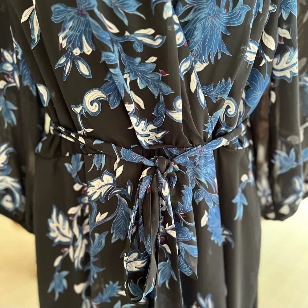 Lane Bryant Dress Midi Floral Asymmetrical Blue Black 14 Cocktail Garden Chic - Image 7