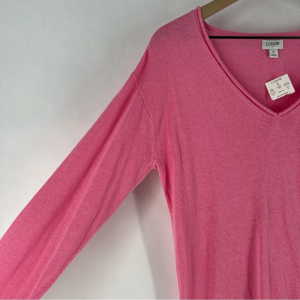 J. Crew Factory Linen‎ Blend Button Tunic Sweater Pink V Neck Long Sleeve - Image 4