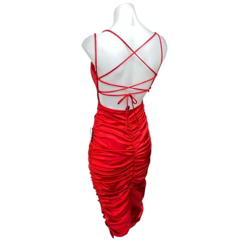 NEW Windsor Silk Satin Sleeveless Strappy Cowl Ruched Cami Midi Bodycon Dress S - Image 2