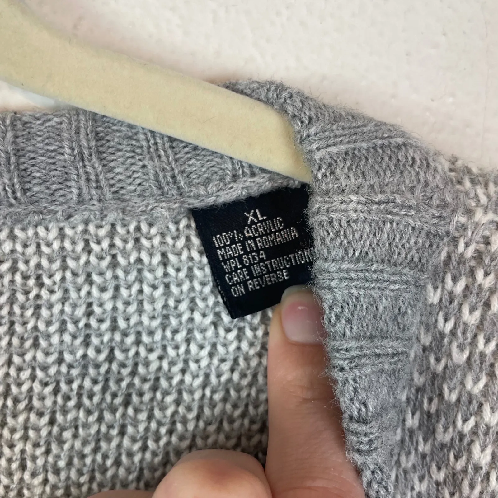 Mens Fair Isle Geometric Pattern Crewneck Grandpa Sweater XL Acrylic Gray‎ Gray - Image 6