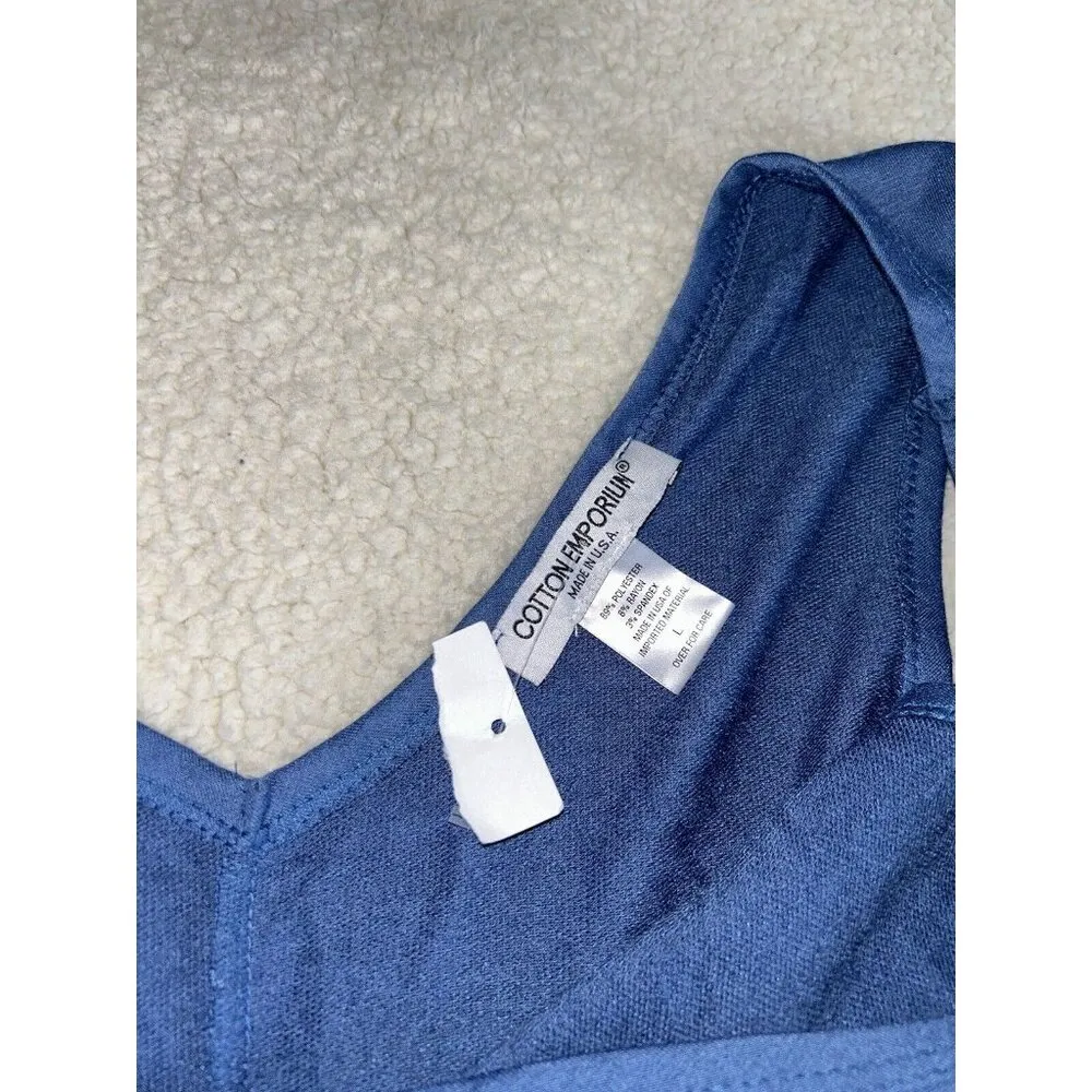 Cotton Emporium Blue Deep V Sleeveless Wide Leg Cropped Jumpsuit Lounge Size L - Image 2