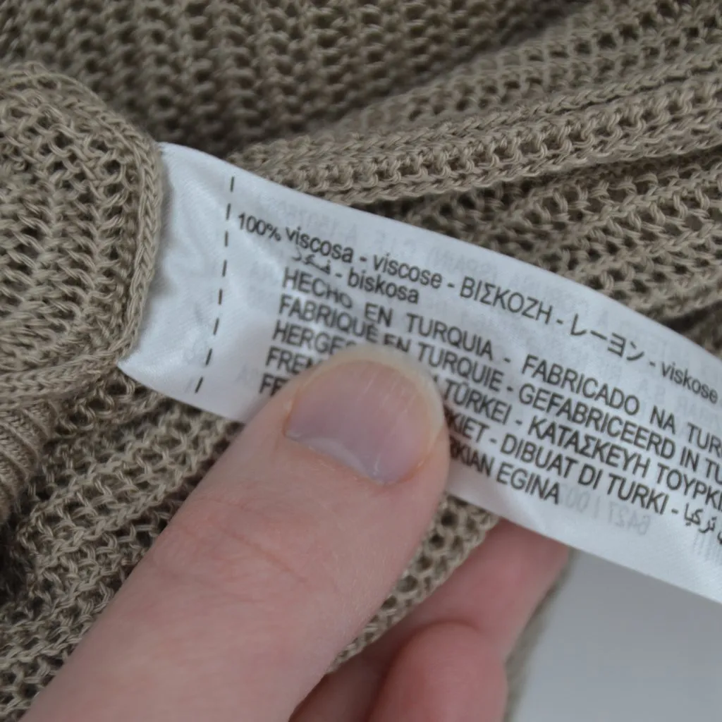 Zara Mesh Open Knit Sweater Tan Women's M Raglan Sleeve Crewneck Pullover Medium - Image 4