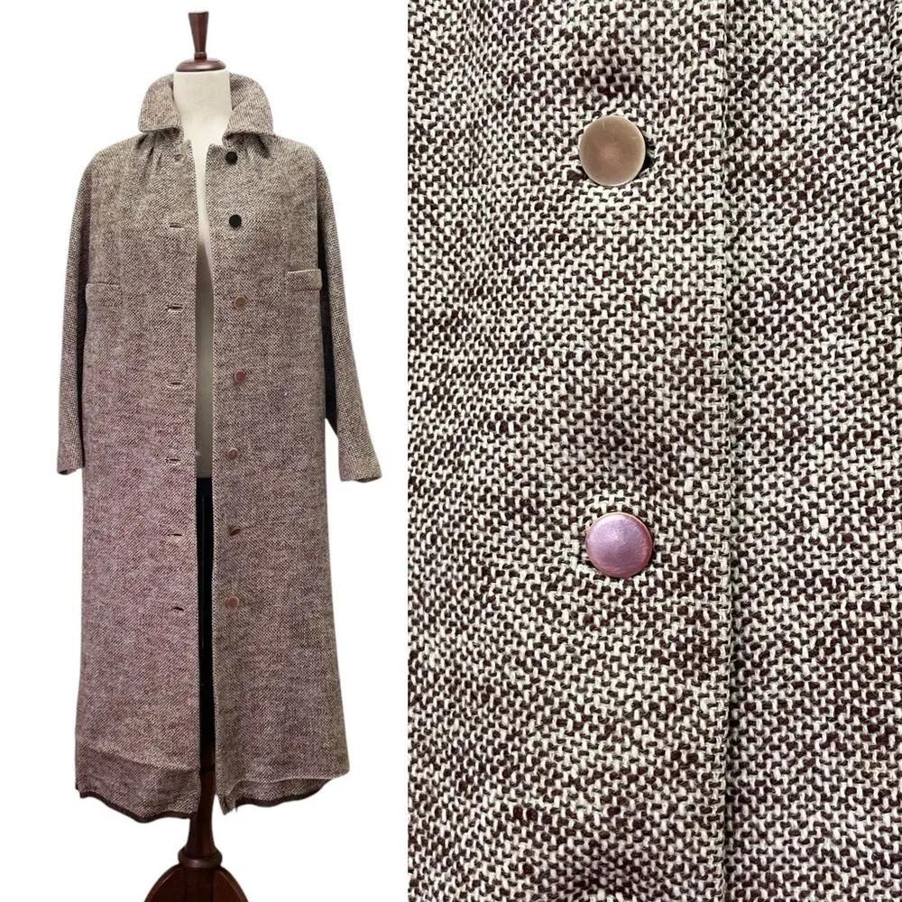 Vintage 1950s Brown Tweed Ladies Overcoat Hand Tailored Dumas California Small - Image 2
