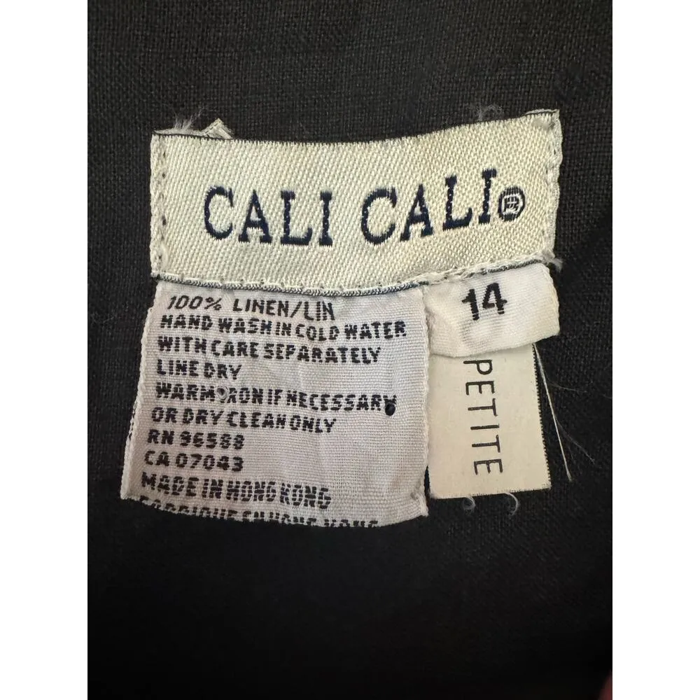 Vintage Cali Cali black Linen Crochet Sleeveless Maxi Dress button size 14 P - Image 12