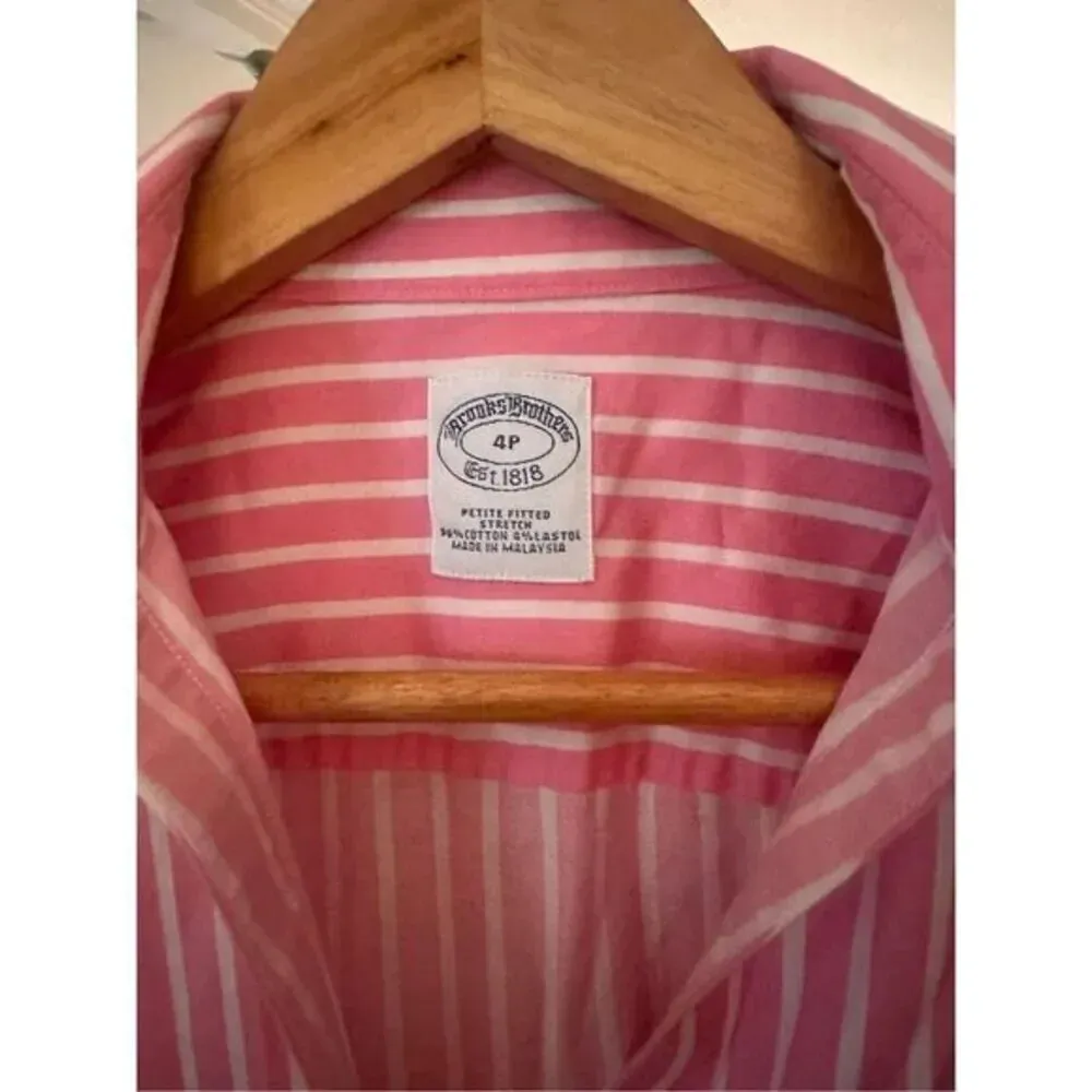 Brooks Brothers Petite‎ Fitted Stretch Pink Striped Petite 4 - Image 3