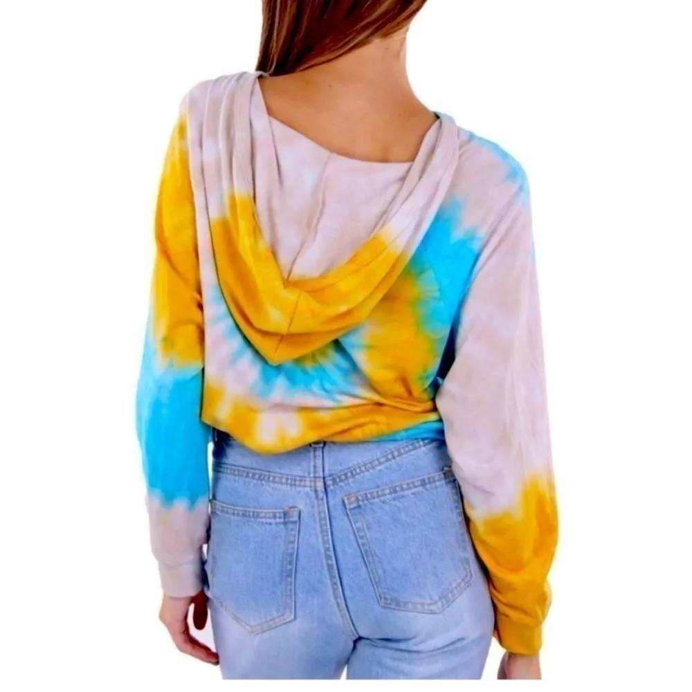 Anthropologie Maronie yellow/blue cotton/spandex tie dye hoodie.Size Medium.NWT. - Image 2