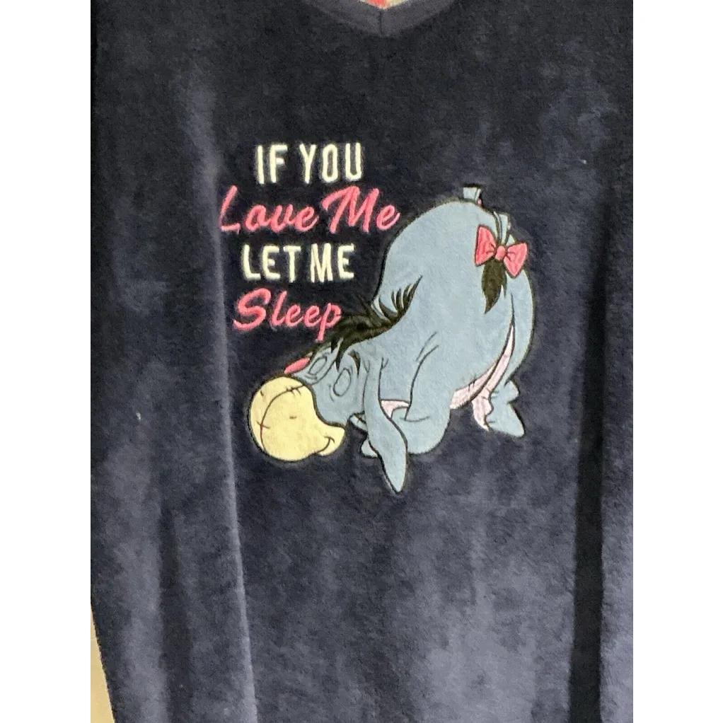 Woman’s Disney Pajama Top XL Eeyore Blue Fleece Lounge Sleepwear - Image 2