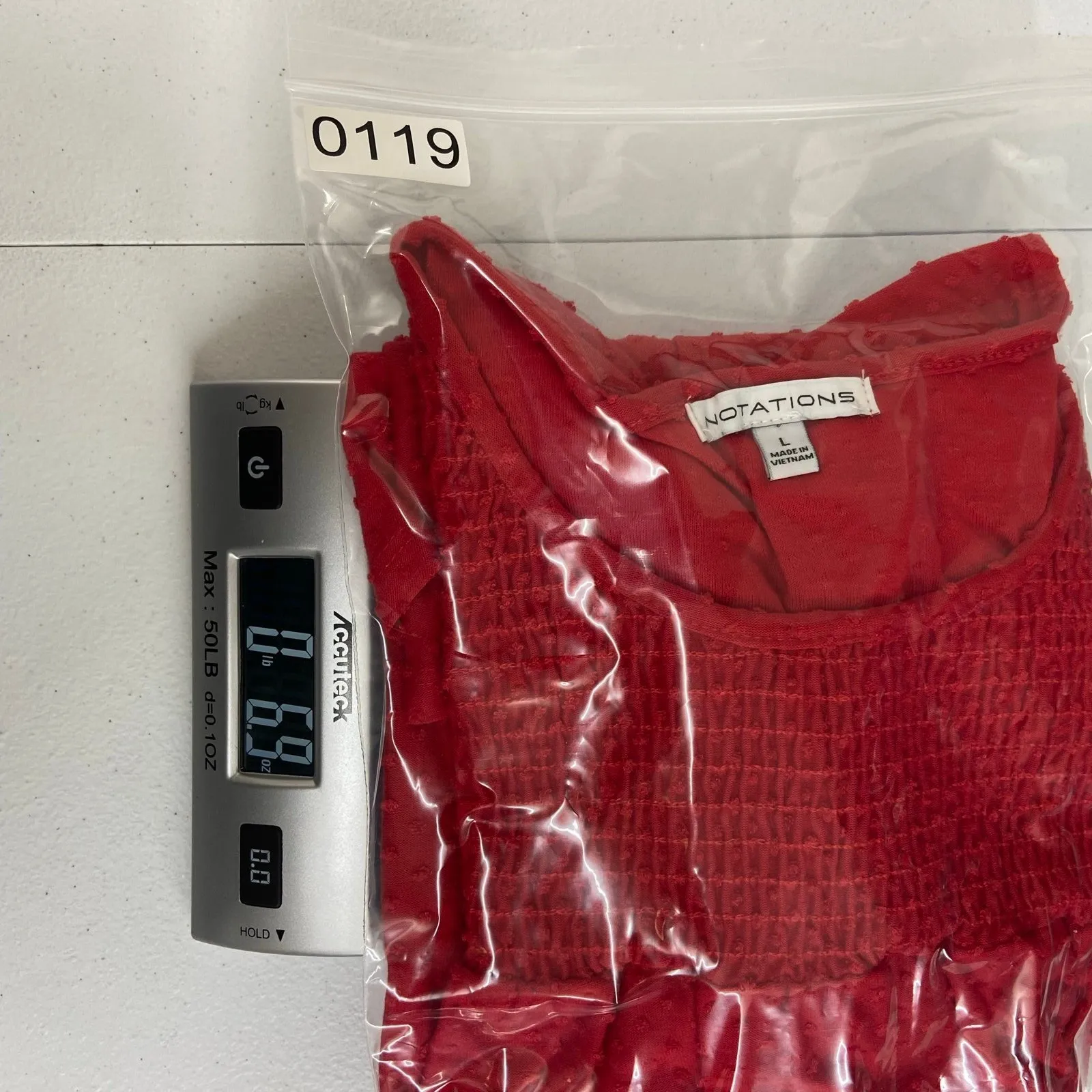 Notations women's red dotted textured flutter sleeve smocked loose blouse‎ large - Image 8