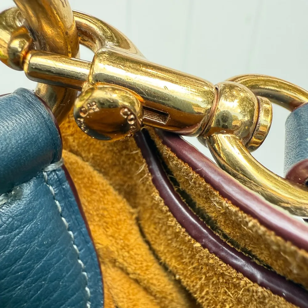 Coach Pebbled Leather Duffle Shoulder Bag 50115 Twist Lock Blue Hobo Crossbody L - Image 10