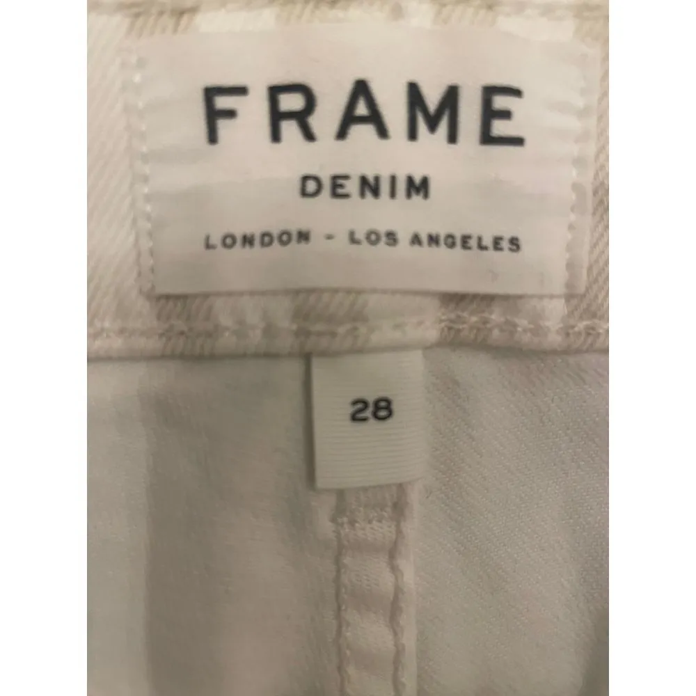 FRAME - Le Bardot Crop Flare Raw Edge in Courtyard‎ Size 28 cream/beige striped - Image 4