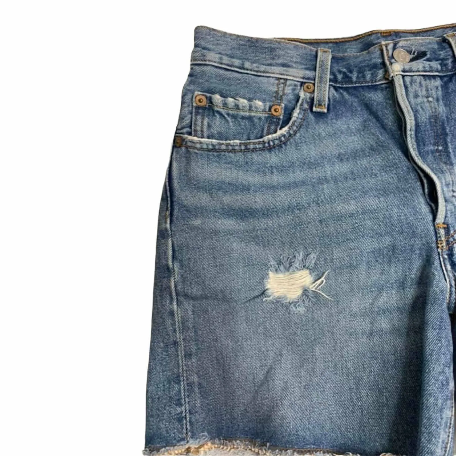 Levi's 501 Mid Thigh‎ Distressed Denim Shorts 26 - Image 2