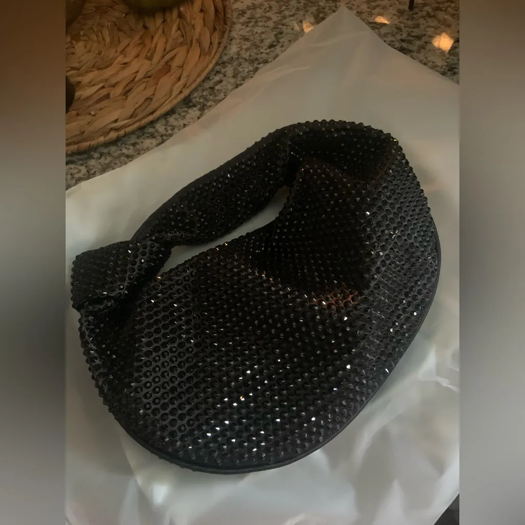 Juliana Crystal Top Handle Bag
Olga Berg black evening designer croissant mini - Image 10