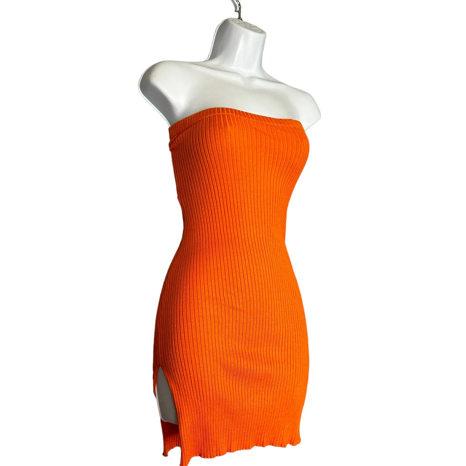 Revolve Orange Strapless Mini DressSMALL Bodycon Tube Rib Knit H:ours $138 NEW - Image 6