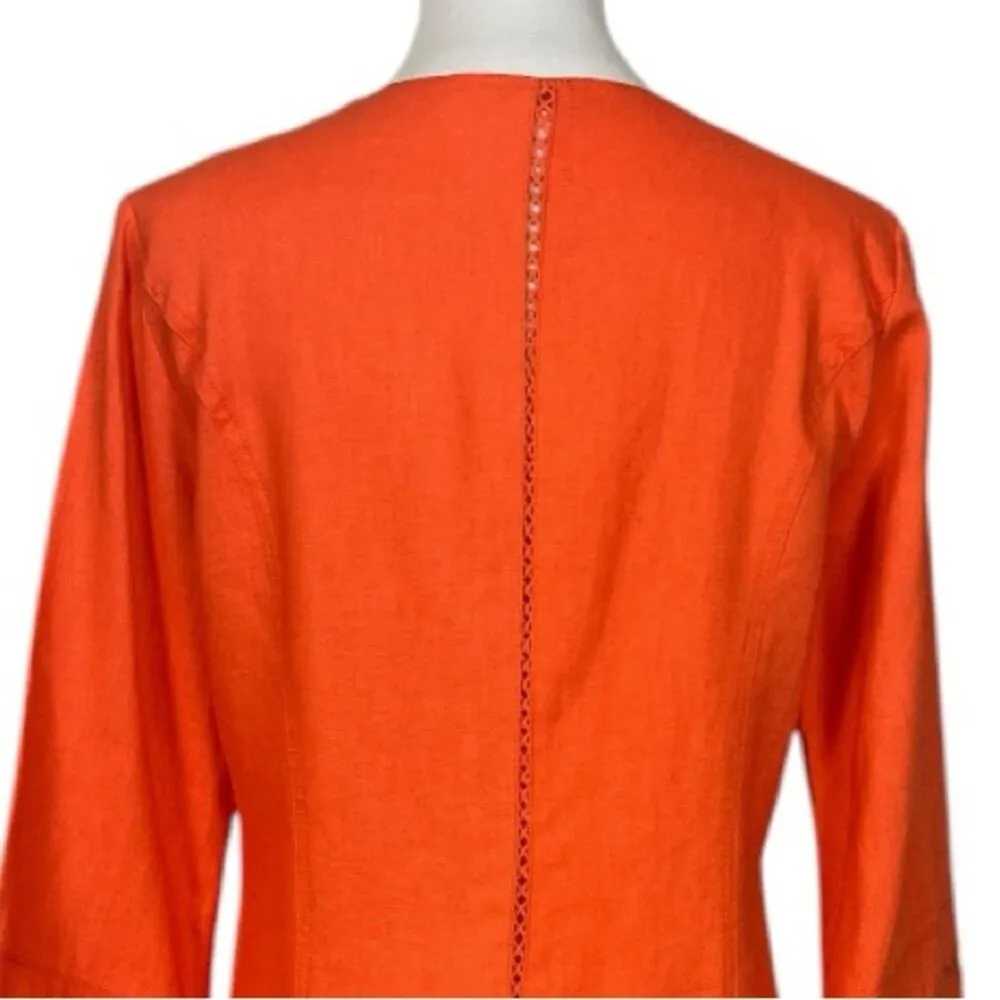 Lena Gabrielle Linen Long Jacket Bell Sleeve Open Front Coral Women’s Size 10 Orange - Image 8