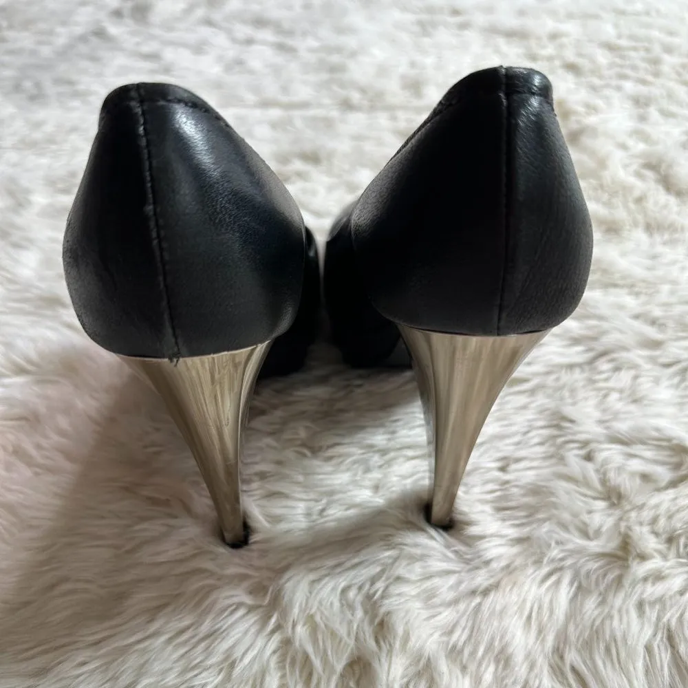 Max Mara Black Heels Silver Metallic Heel Women's 38 - Image 6