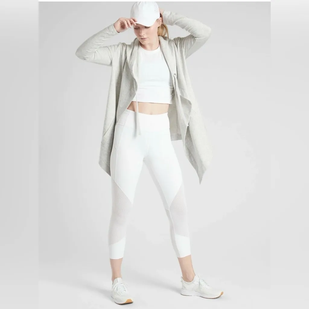 Athleta Vista Wrap Gray Open Front Hooded Cardigan Sweater Top Size Small Yoga - Image 8