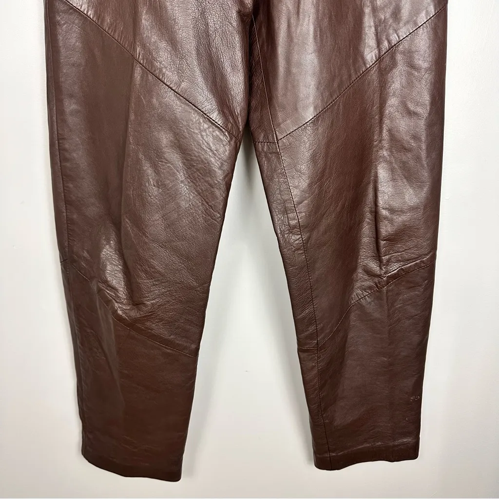 Vintage Madeline 100% Leather Brown Triple Pleated High Waist Trouser Size 4 US - Image 8