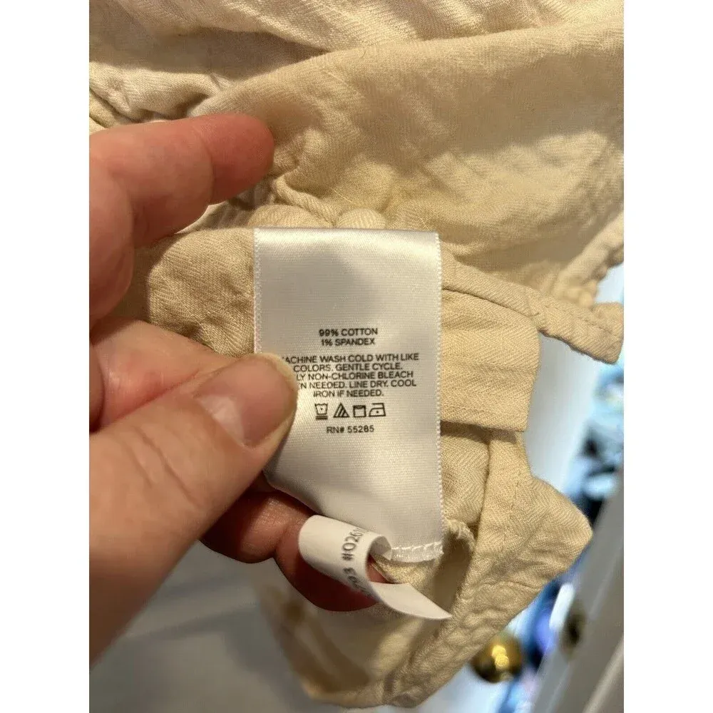 Express Top Womens L Large Beige Short Sleeve Ruffle Button‎ Down Cropped - Image 6