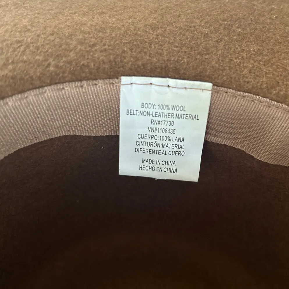Brown Wool Faux Leather Trim Cowboy Hat (22 inch interior circumference) - Image 4