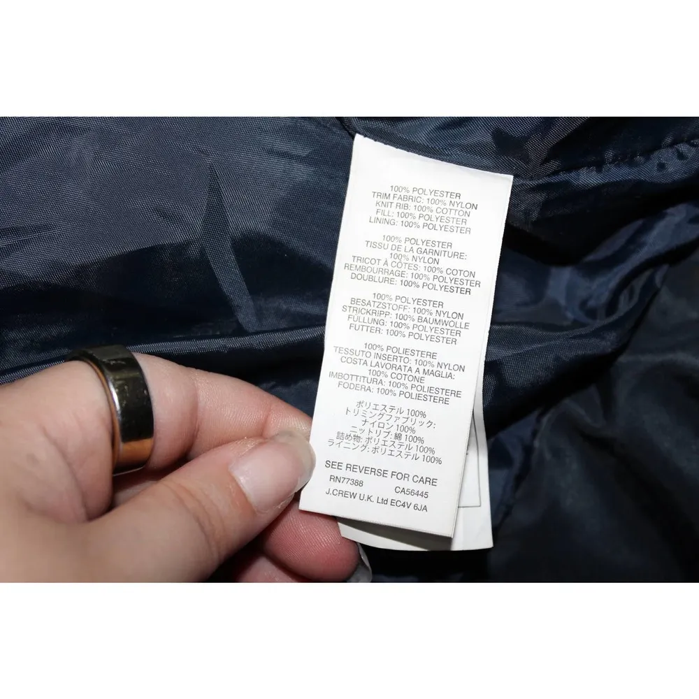 Women's J. Crew Quilted Geo Puffer Bomber Jacket Navy Blue Zip Up Jacket Size XL - Image 3