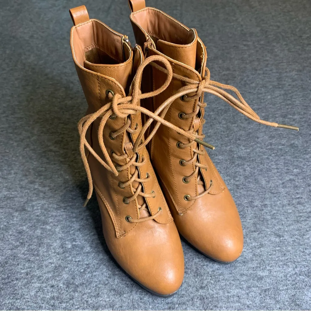 Tan Lace-Up Ankle Boots - Image 2
