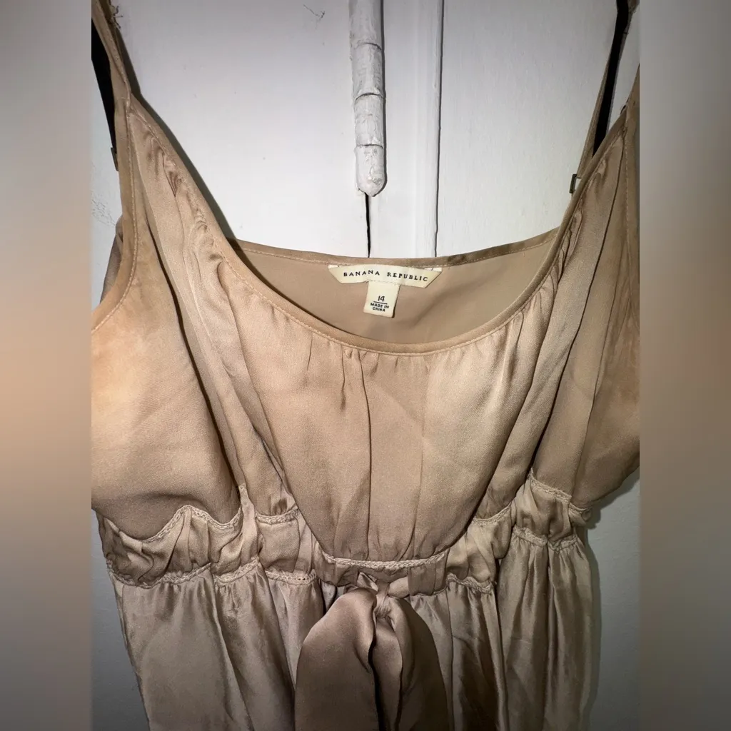 Vintage 100% silk cream and brown Banana Republic Dress Size 12 - Image 4