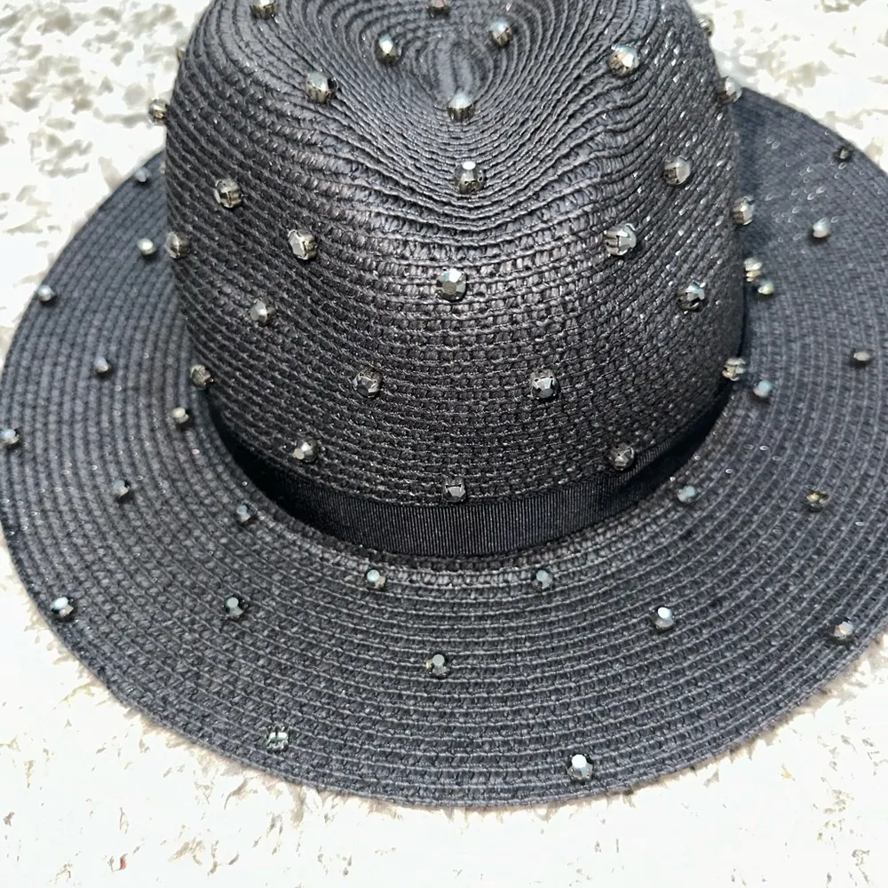 Bits And Pieces To Go Bling Panama Straw Hat Black With Black Crystals‎ READ - Image 2