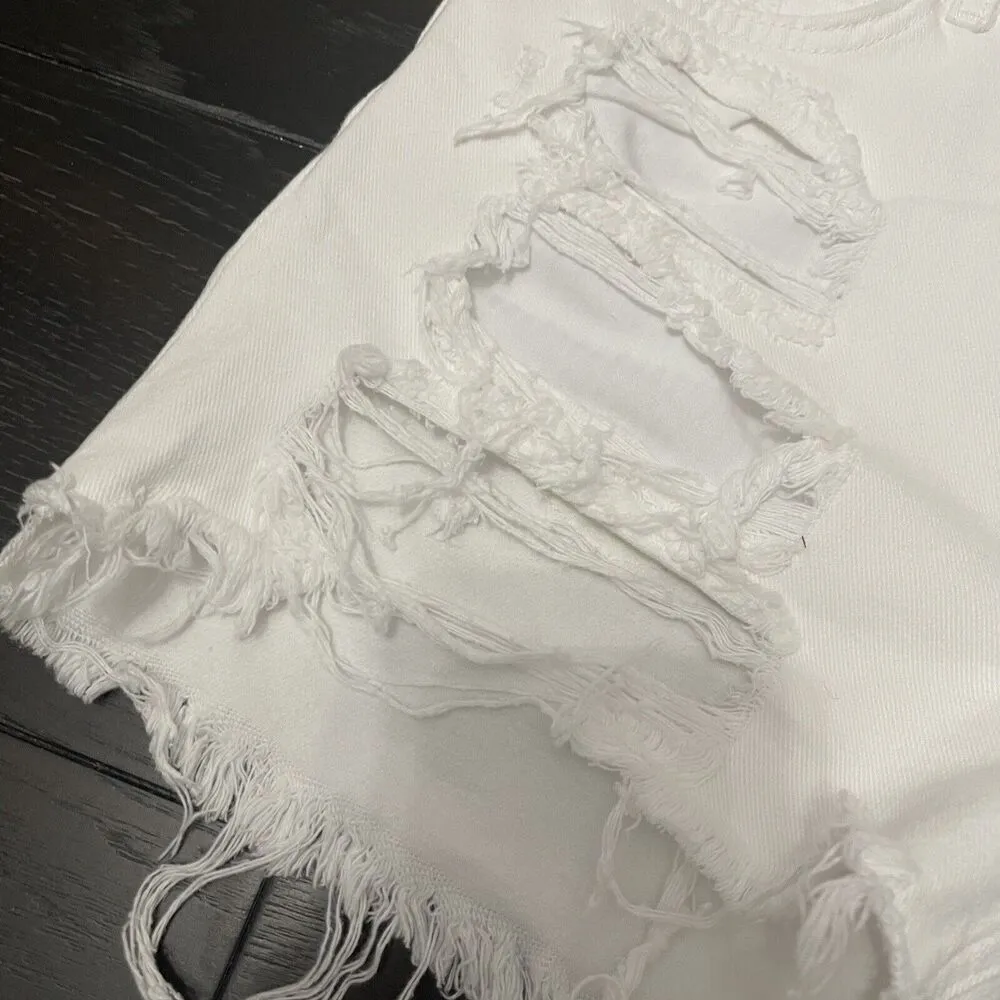 We The Free Maggie Denim Shorts Size 27 NWT White Distress Festival - Image 6