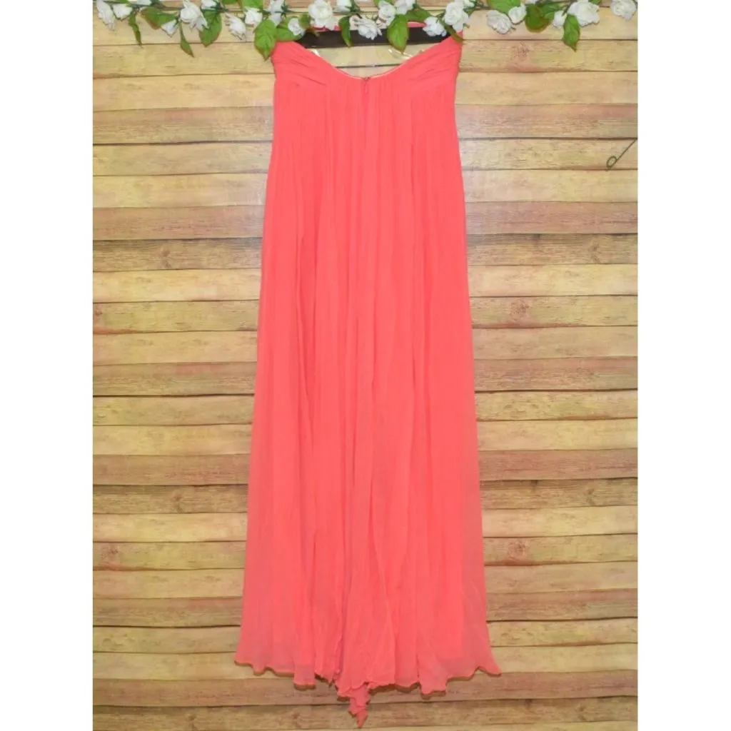 Halston Heritage Chiffon Peach Maxi Dress Womens 2 Silk Strapless Evening Prom - Image 7