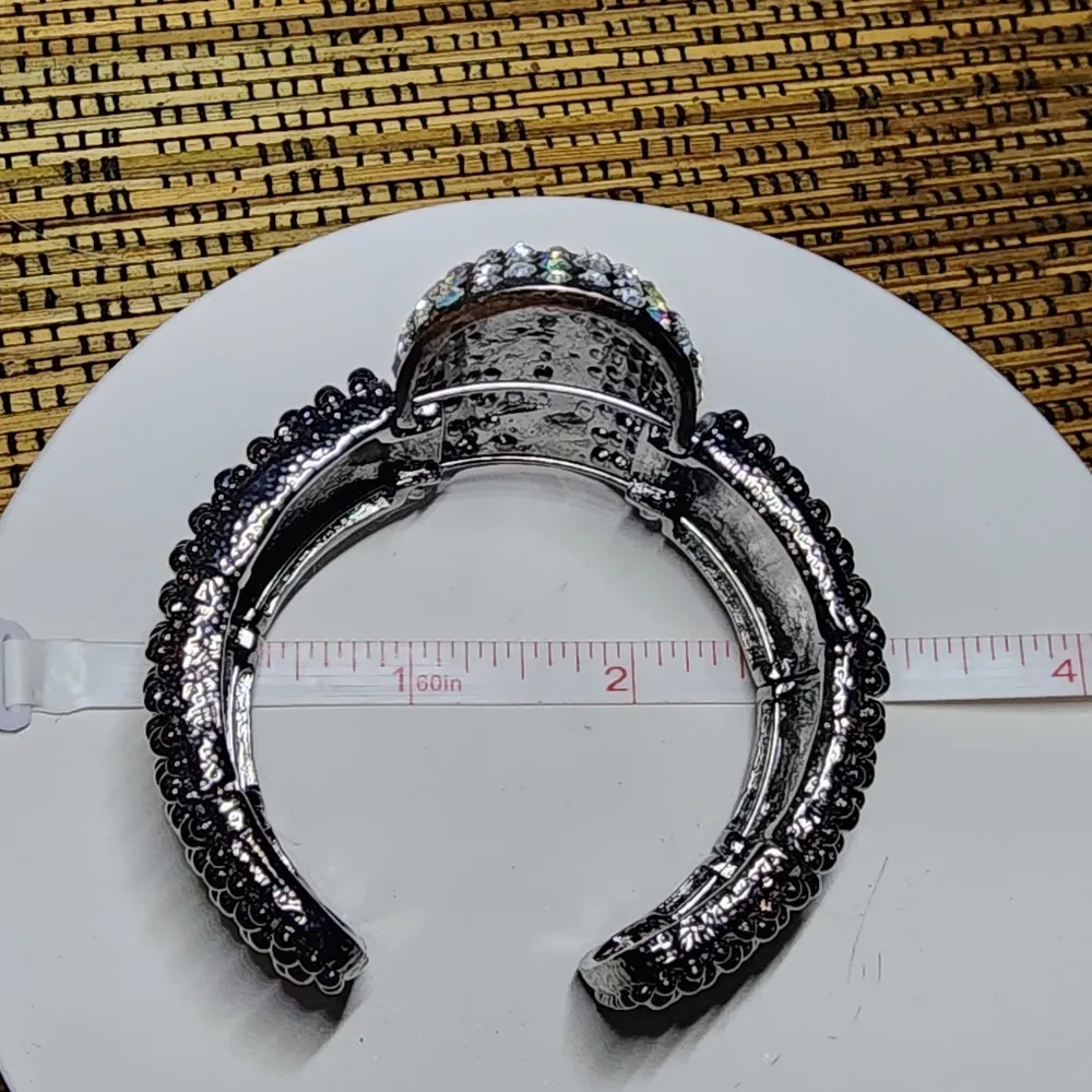 Vintage Bling Statement Open Cuff Stretch Bracelet Silver - Image 6